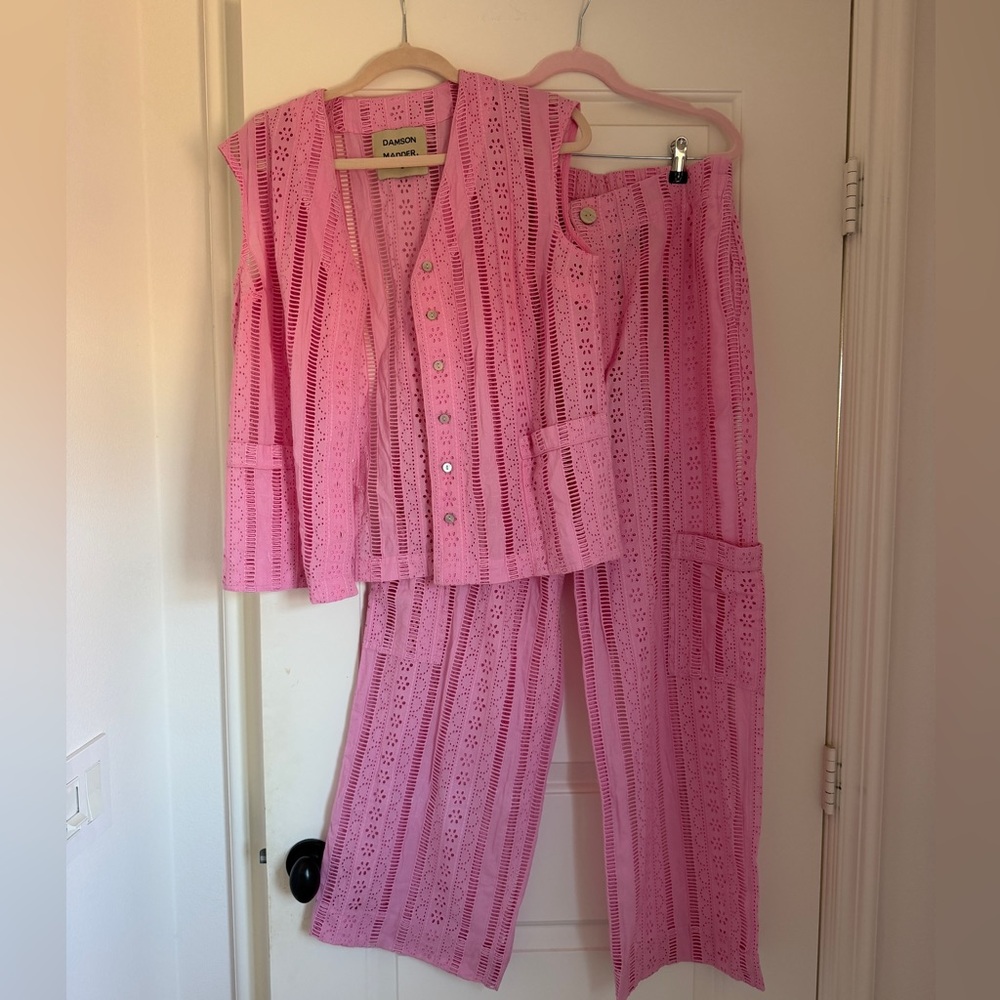 Damson Madder Pink Crochet Straight-Leg Pants